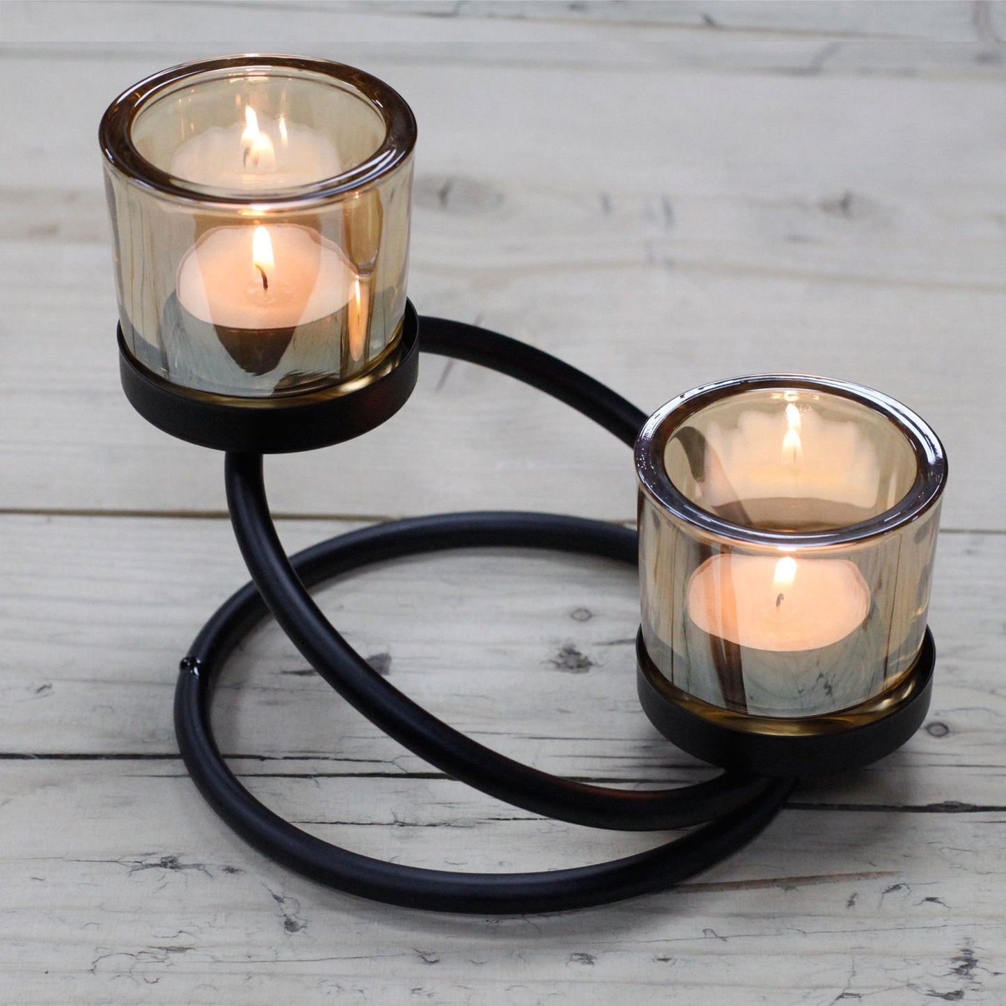 Centrepiece Iron Votive Candle Holder - 2 Cup Double Step - Luna Panther