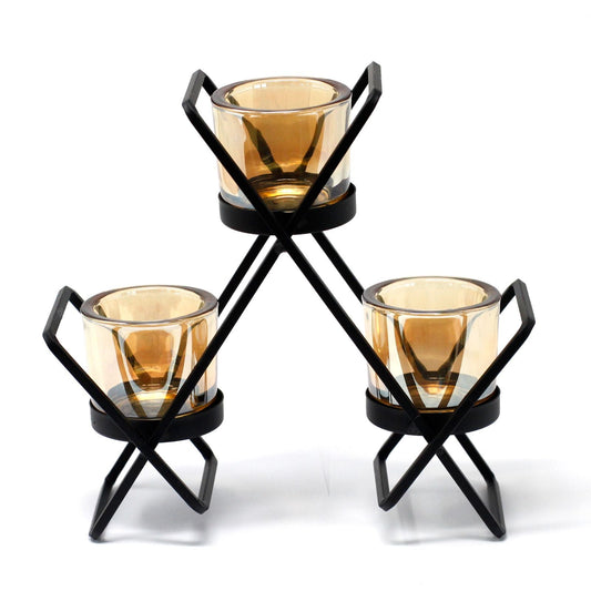 Centrepiece Iron Votive Candle Holder - 3 Cup Triangle - Luna Panther