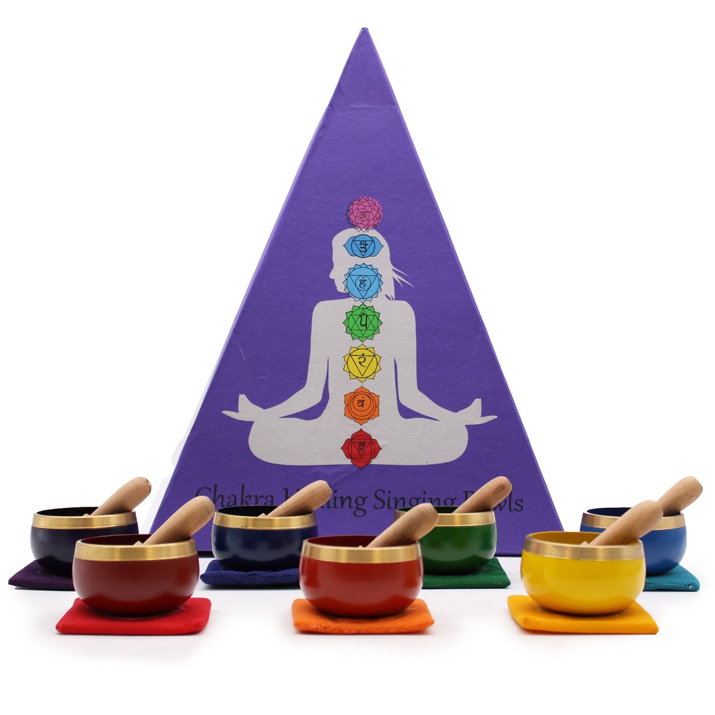 Polished Chakra Pyramid Singing Bowl Gift Set featuring natural patterning and unique variations - Luna Panther