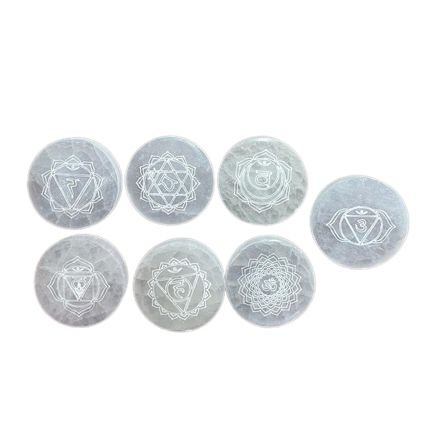 Polished Chakra Set of 7 Charging Plates featuring natural patterning and unique variations - Luna Panther