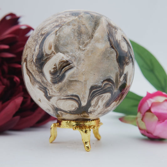 Natural Chocolate Calcite Druzy Sphere 588g 80mm featuring soft translucent tone and gentle sheen - Luna Panther