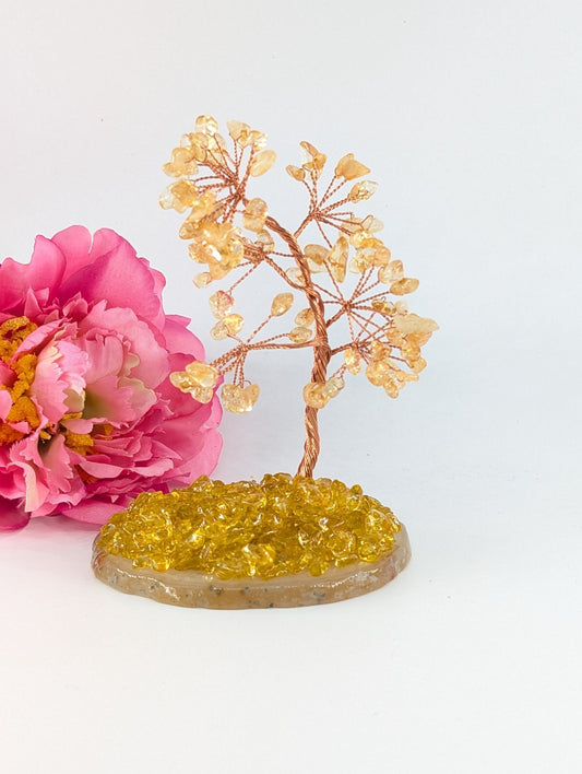 Polished Citrine Tree on Natural Agate 135mm featuring golden yellow tone and warm translucence - Luna Panther