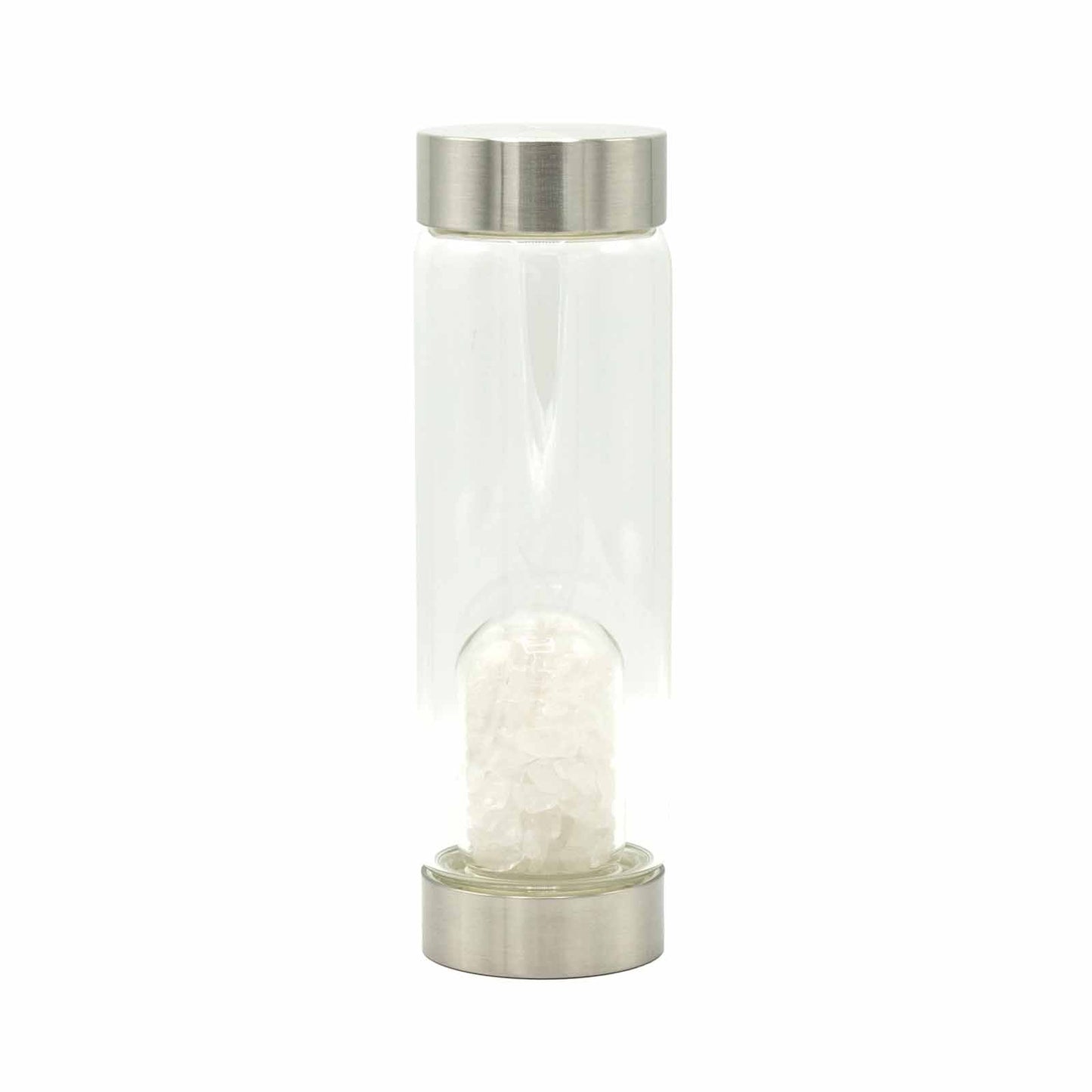 Clear Quartz Chips Crystal Infused Glass Water Bottle 500ml - Luna Panther