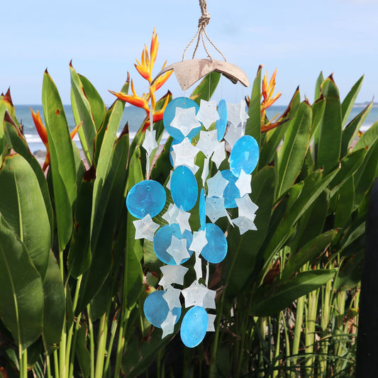 Coconut & Capiz Wind Chimes - Blue and White Stars - 30cm - Luna Panther alternate view