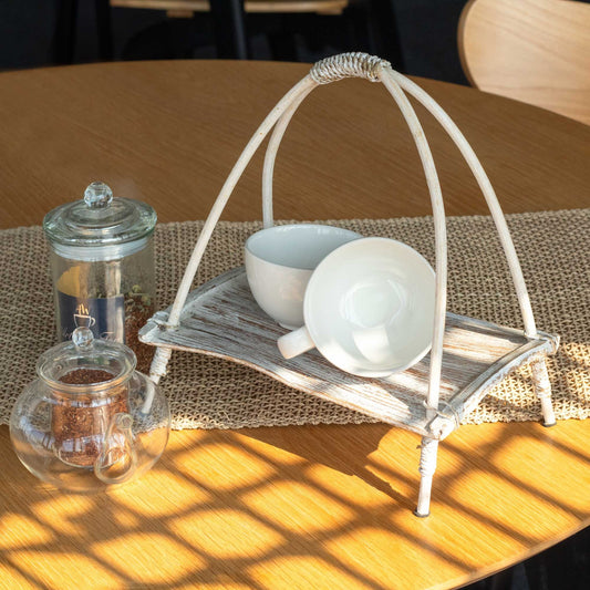 Coconut Leaf Tea Stand - Whitewash - Luna Panther alternate view