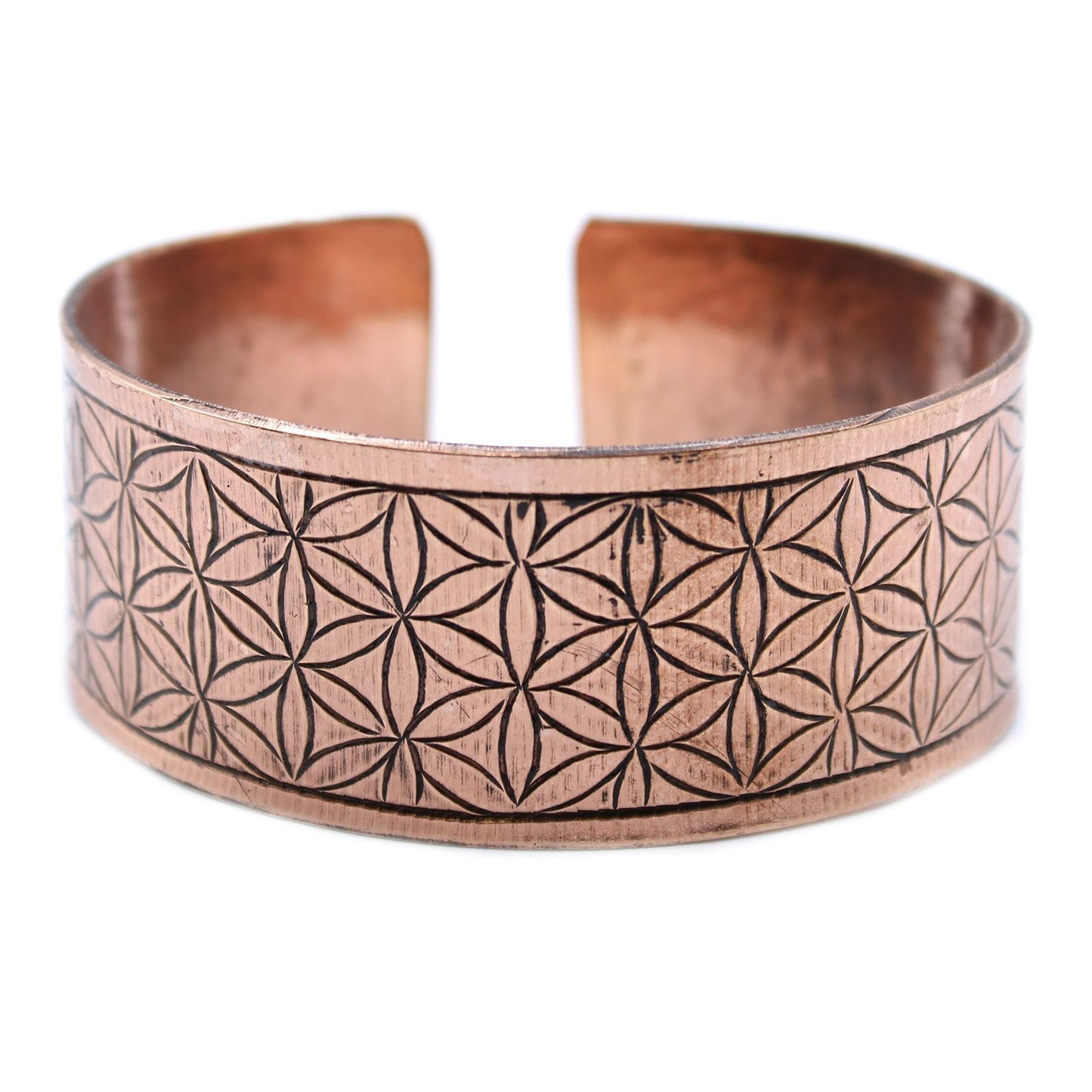 Polished Copper Tibetan Bracelet - Flower of Life featuring natural patterning and unique variations - Luna Panther