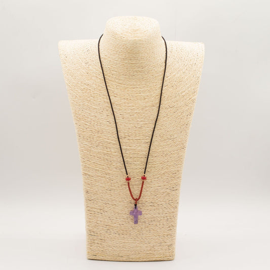Cord Necklace Gemstone Pendant - Amethyst Cross - Luna Panther alternate view