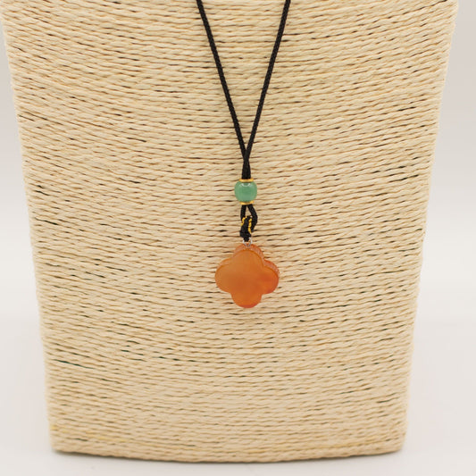 Cord Necklace Gemstone Pendant - Red Jade Clover - Luna Panther alternate view