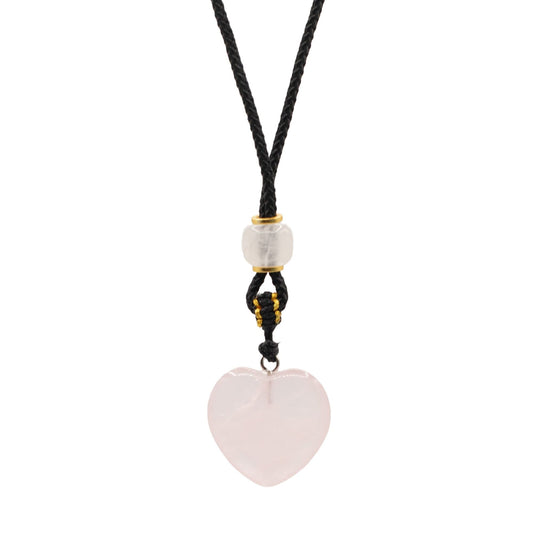 Cord Necklace Gemstone Pendant - Rose Quartz Heart - Luna Panther