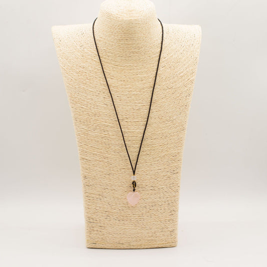 Cord Necklace Gemstone Pendant - Rose Quartz Heart - Luna Panther alternate view