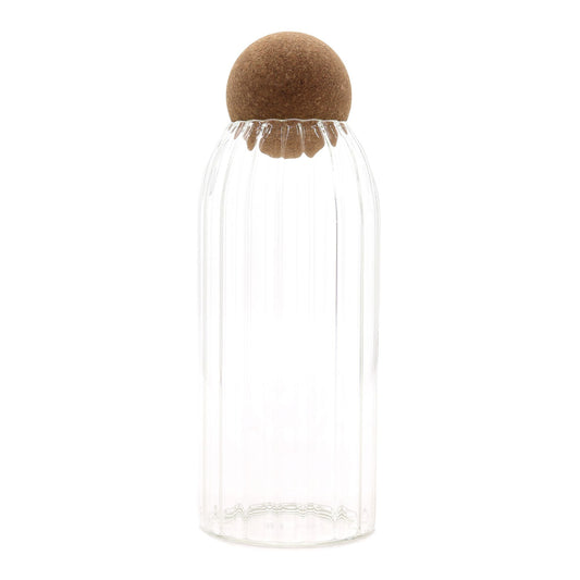 Polished Cottage Cork-Ball Glass Jar - Ribbed - 20cm featuring natural patterning and unique variations - Luna Panther