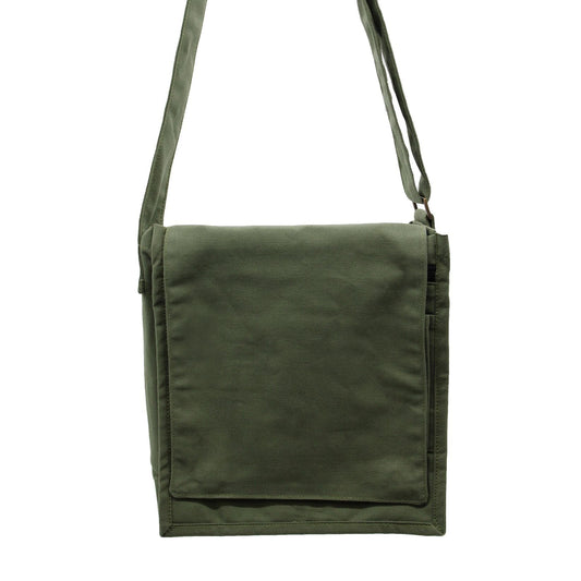 Polished Cotton Canvas Messenger Bag - Green featuring natural patterning and unique variations - Luna Panther
