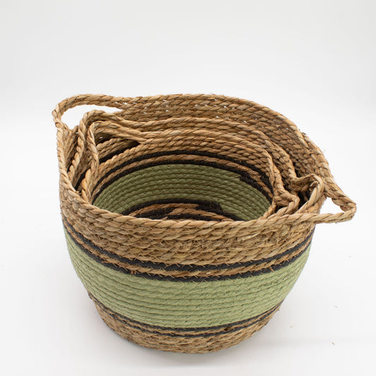 Cotton & Seagrass Large Baskets - Natural Black & Green - Set of 3 - Luna Panther