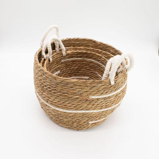 Cotton & Seagrass Large Baskets - Natural Stripes - Set of 3 - Luna Panther alternate view