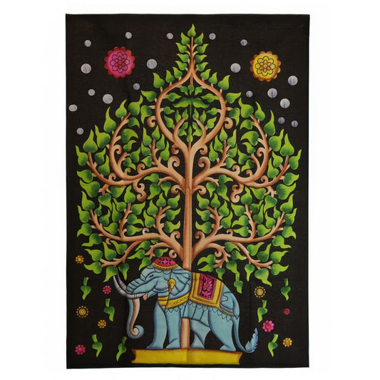 Cotton Wall Art (70x110cm) - Elephant & Tree of Life - Luna Panther