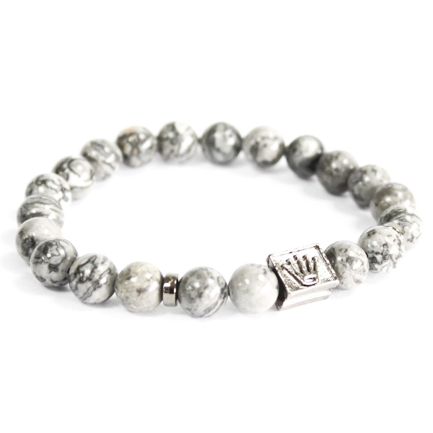 Polished Crown Ingot / Grey Agate - Gemstone Bracelet featuring banded patterns and glossy finish - Luna Panther