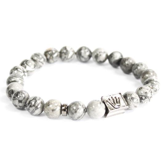 Polished Crown Ingot / Grey Agate - Gemstone Bracelet featuring banded patterns and glossy finish - Luna Panther