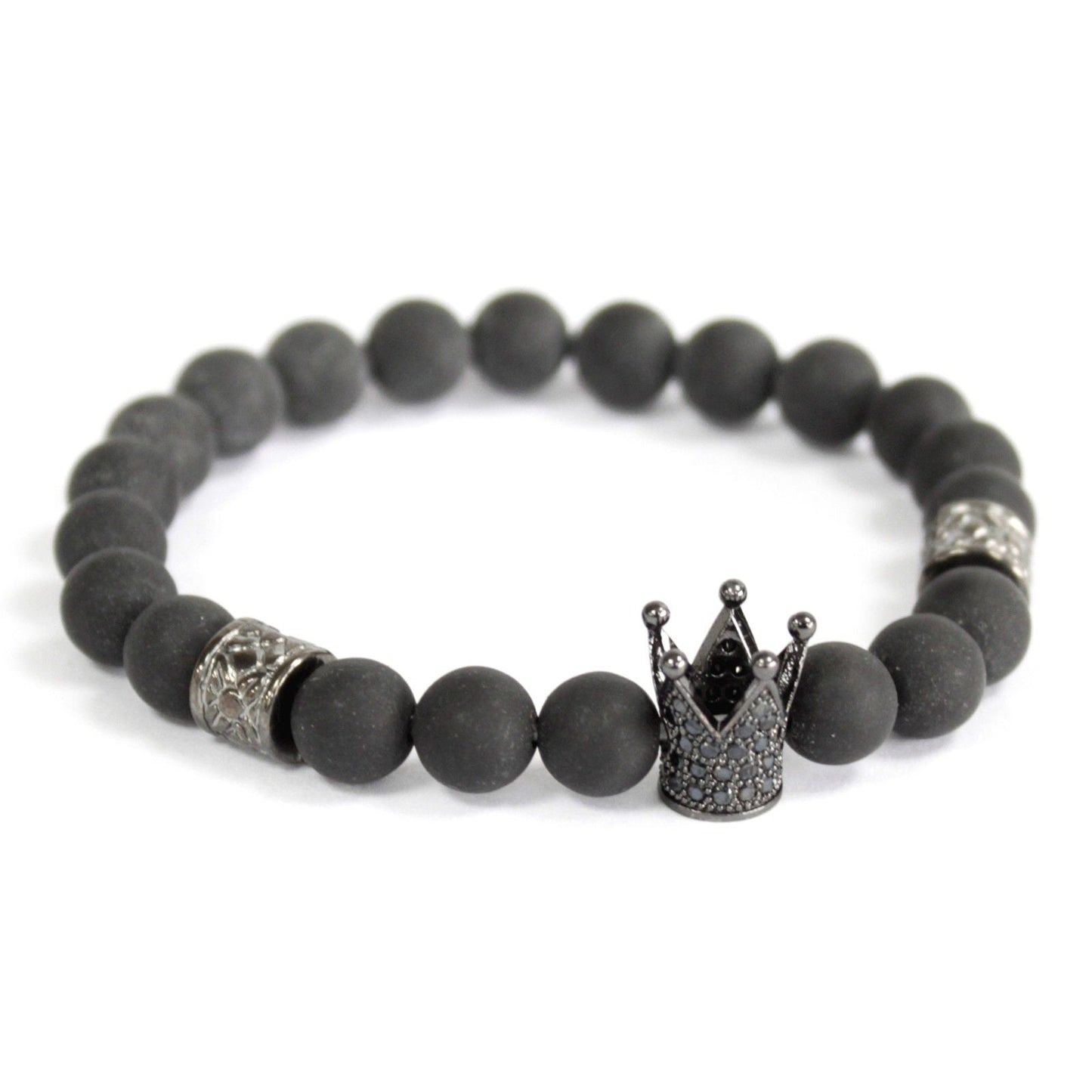 Polished Crystal Crown / Black Agate - Gemstone Bracelet featuring banded patterns and glossy finish - Luna Panther