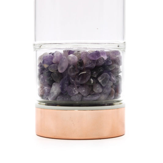 Crystal Glass Tea Infuser Bottle - Rose Gold - Amethyst - Luna Panther alternate view