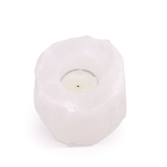 Polished Crystal Rock Himalayan Salt Candle Holder 600-800g featuring natural patterning and unique variations - Luna Panther