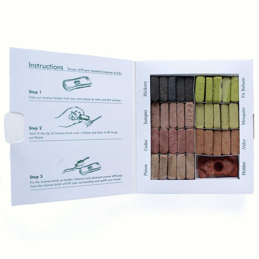 Polished Display Set of 70 Incense Smudge Bricks and Burner - 7 Earthy Himalaya Incenso featuring natural patterning and unique variations - Luna Panther