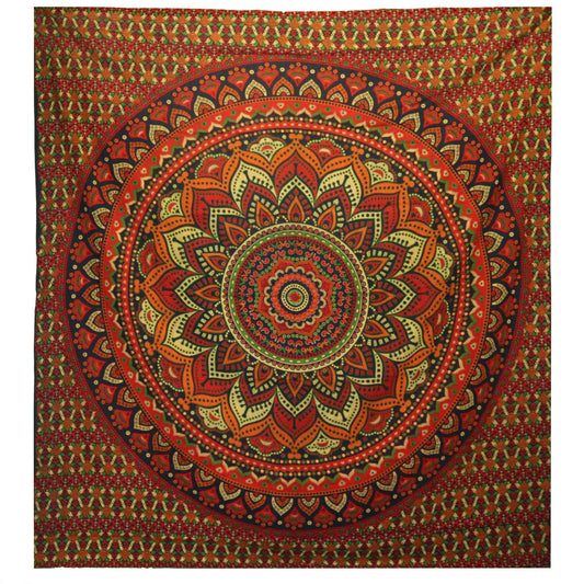 Double Cotton Bedspread + Wall Hanging - Classic Mandala - Green - Luna Panther