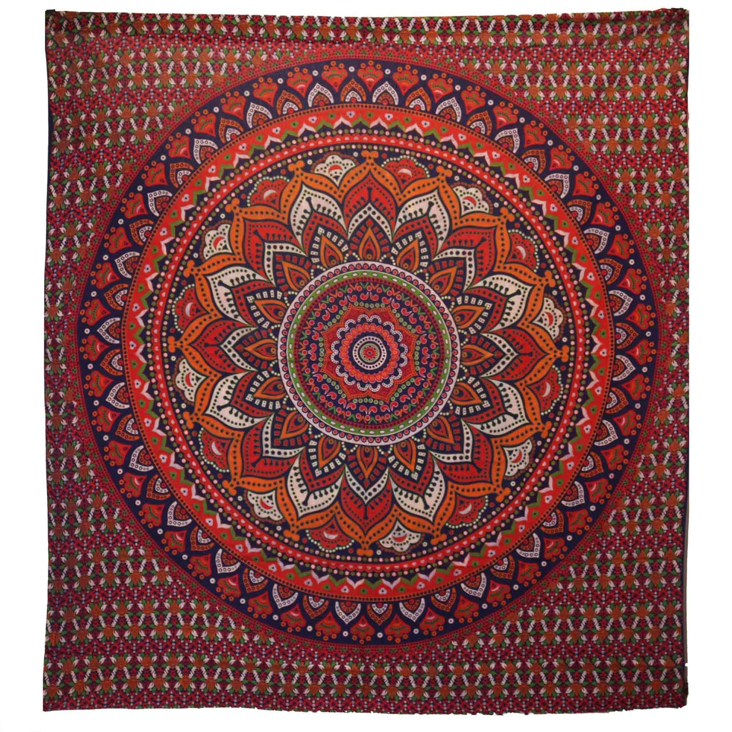 Double Cotton Bedspread + Wall Hanging - Classic Mandala - Orange / Blue - Luna Panther