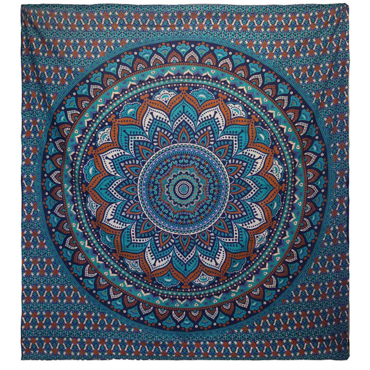 Double Cotton Bedspread + Wall Hanging - Classic Mandala - Turquoise - Luna Panther
