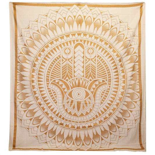 Double Cotton Bedspread + Wall Hanging - Hamsa - White Gold - Luna Panther alternate view