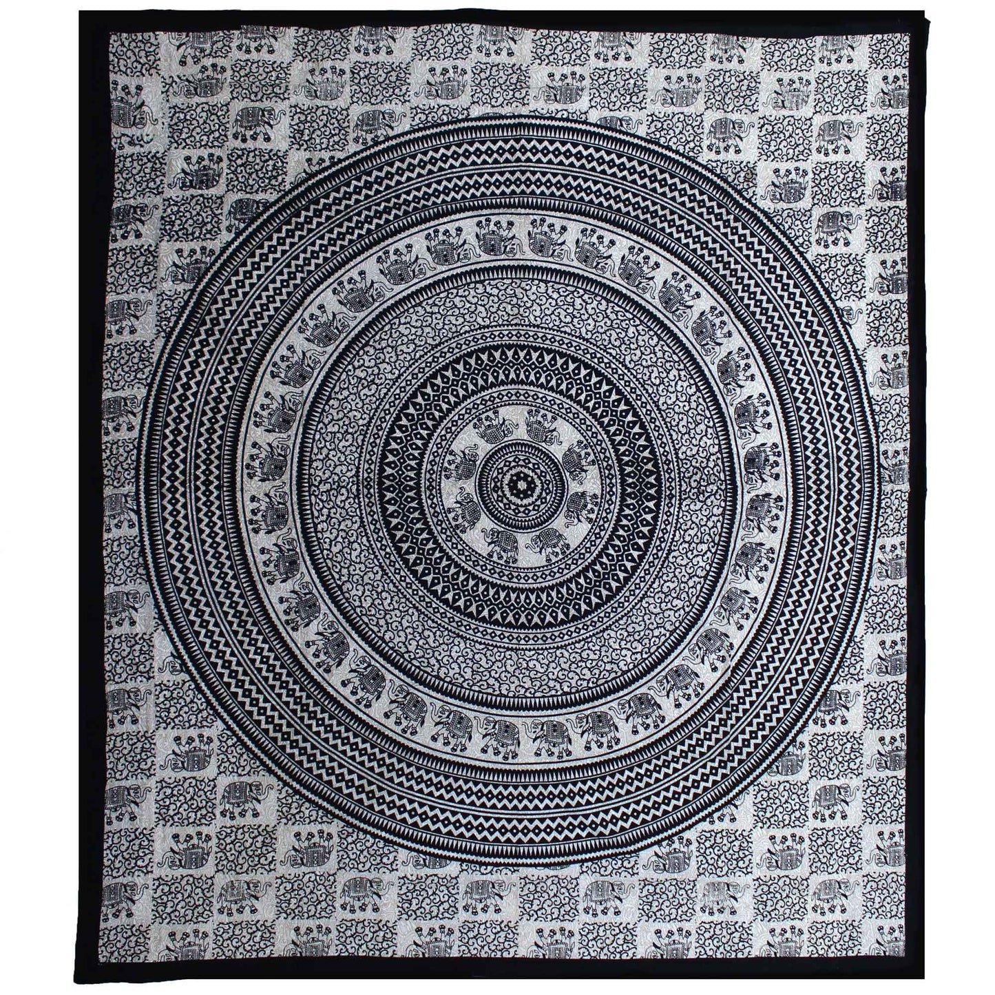 Double Cotton Bedspread + Wall Hanging - Mono - Elephant Mandala - Luna Panther