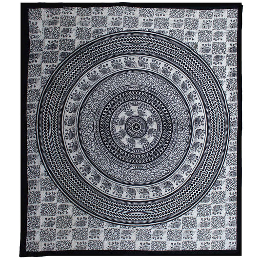 Double Cotton Bedspread + Wall Hanging - Mono - Elephant Mandala - Luna Panther