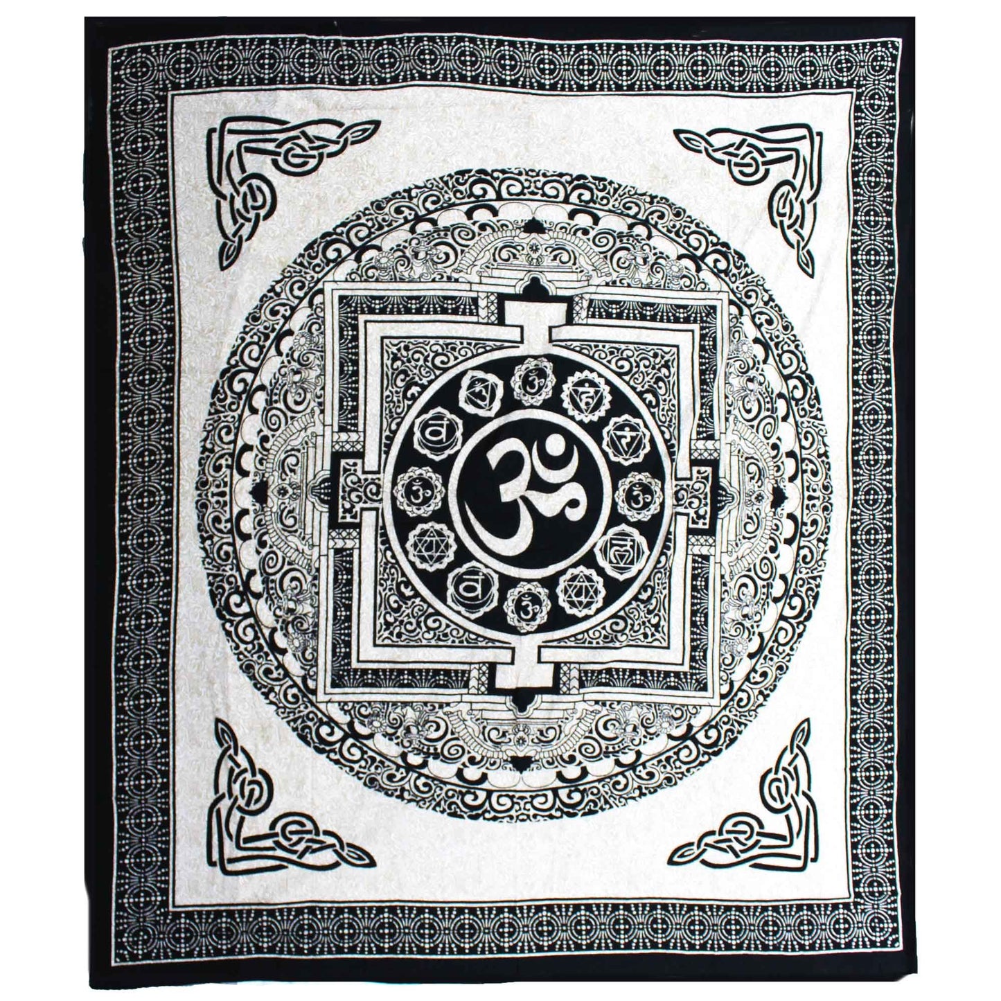 Double Cotton Bedspread + Wall Hanging - Mono - OM Mandala - Luna Panther