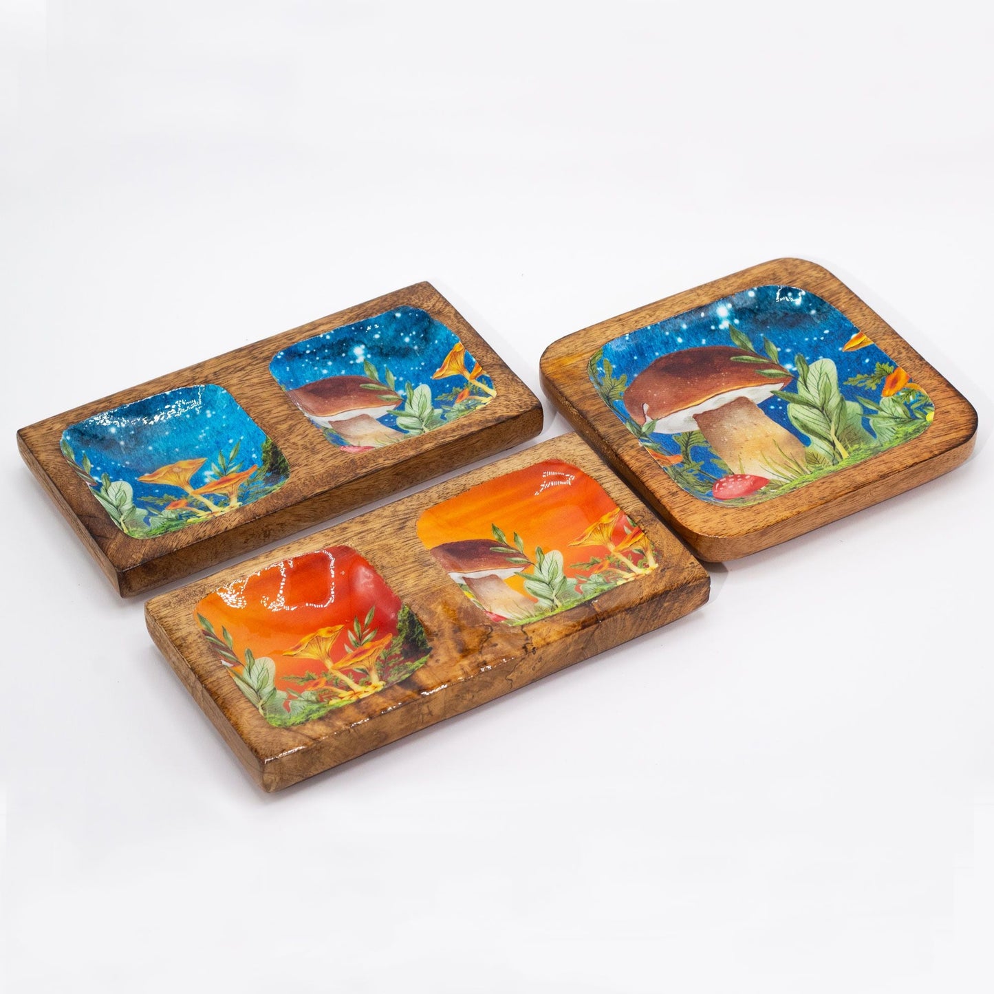 Double Trinket Tray 20x10x2.5cm - Mushroom Design Maroon - Luna Panther