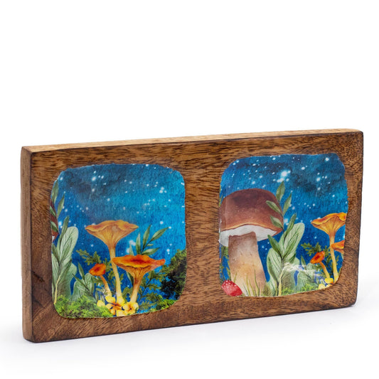 Double Trinket Tray 20x10x2.5cm - Mushroom Design Teal - Luna Panther