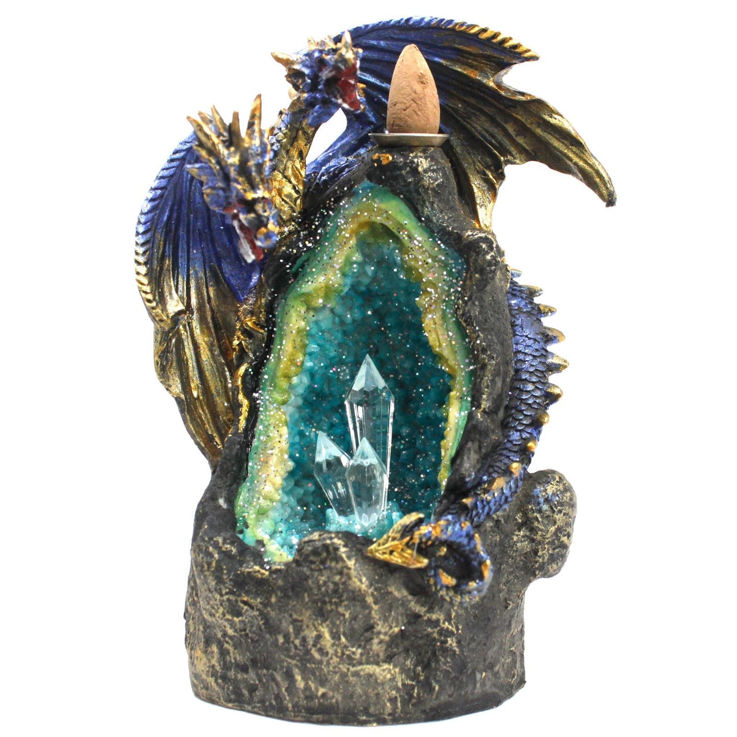 Polished Dragon with Crystal Cave LED Backflow Incense Burner featuring natural patterning and unique variations - Luna Panther