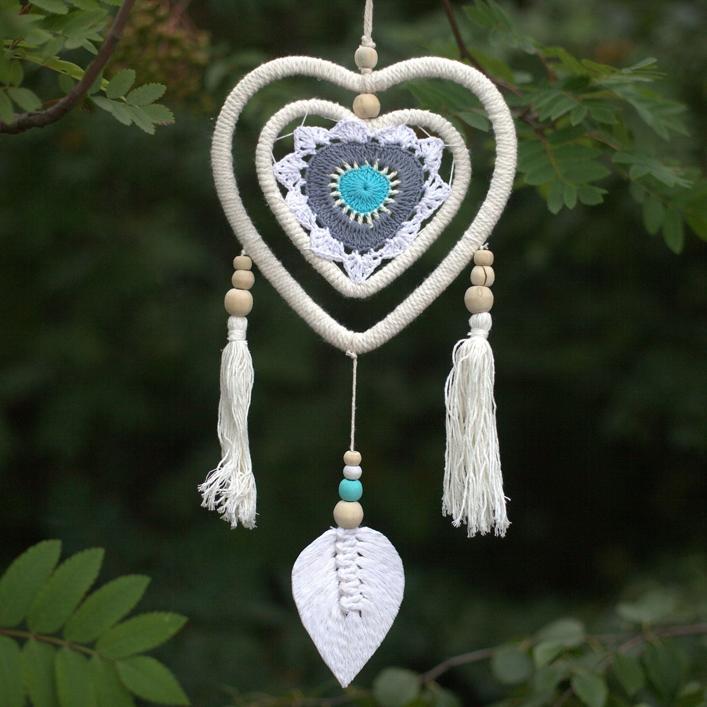 Polished Dream Catcher - Medium Blue Heart in Heart featuring natural patterning and unique variations - Luna Panther
