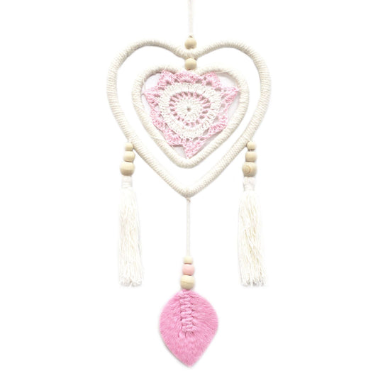 Polished Dream Catcher - Medium Pink Heart in Heart featuring natural patterning and unique variations - Luna Panther