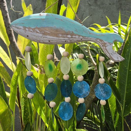 Driftwood Wind Chime - Aqua Fish Carving and Copis Drop - Luna Panther alternate view