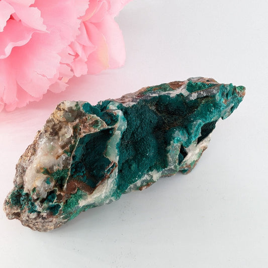 Natural Druzy Chrysocolla Dolomite with Malachite 195g featuring turquoise-blue tone with earthy matrix - Luna Panther