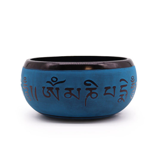 Polished Positivefaithhopelove DS Earth Powder Singing Bowl - Blue Mantra Five Buddha - 16cm featuring natural patterning and unique variations - Luna Panther