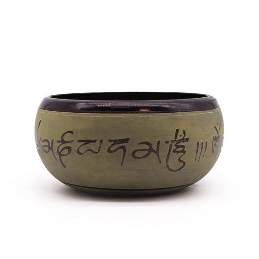 Polished Positivefaithhopelove DS Earth Powder Singing Bowl - Mantra Five Buddha - 16cm featuring natural patterning and unique variations - Luna Panther