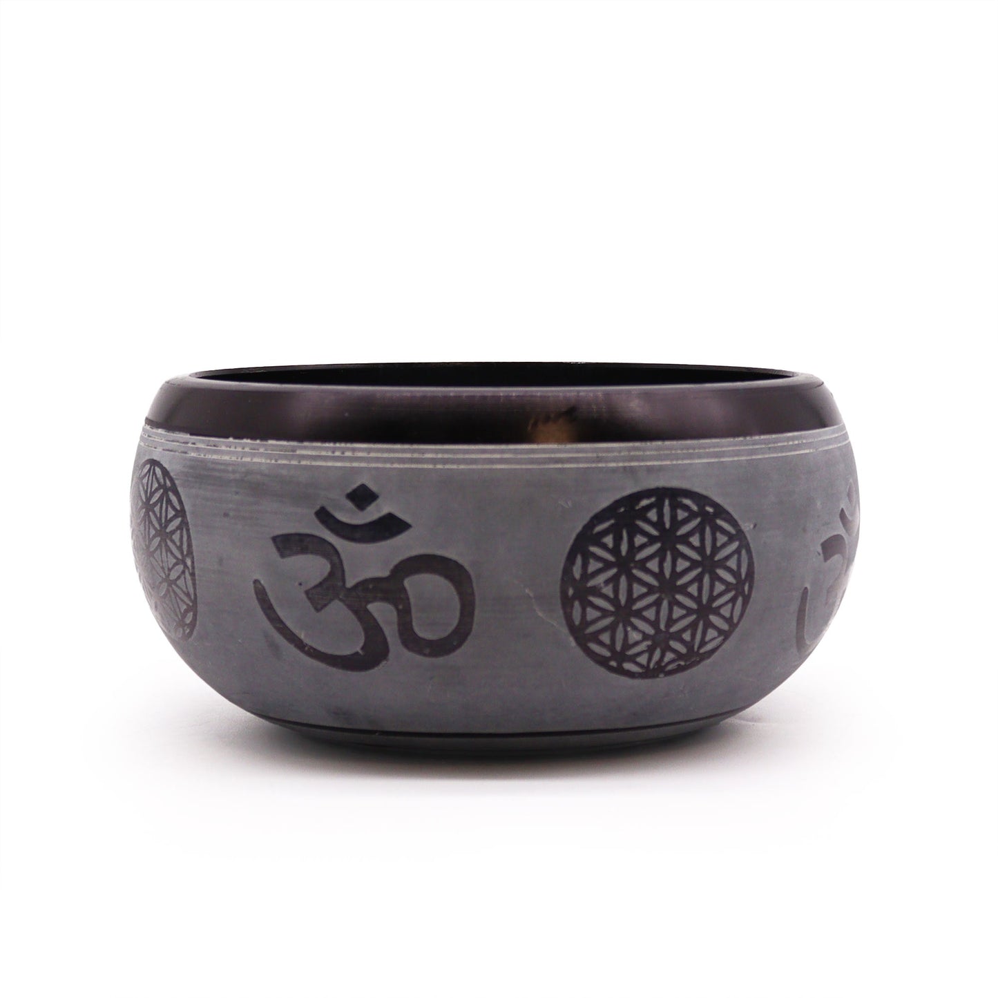 Polished Positivefaithhopelove DS Earth Powder Singing Bowl - Om Five Buddha - 16cm featuring natural patterning and unique variations - Luna Panther