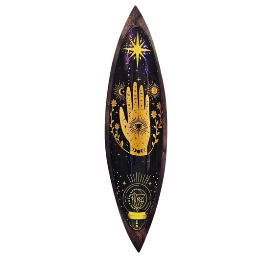 Enamel Incense Bowl - Mango Wood - Hamsa - Luna Panther