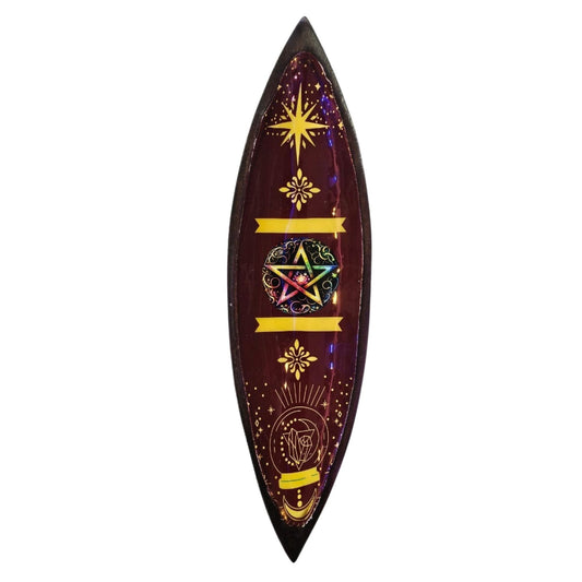 Enamel Incense Bowl - Mango Wood - Pentagon - Luna Panther