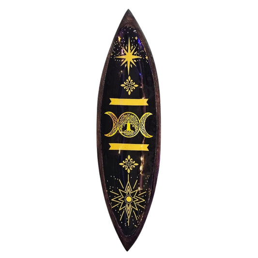 Enamel Incense Bowl - Mango Wood - Triple Moons - Luna Panther