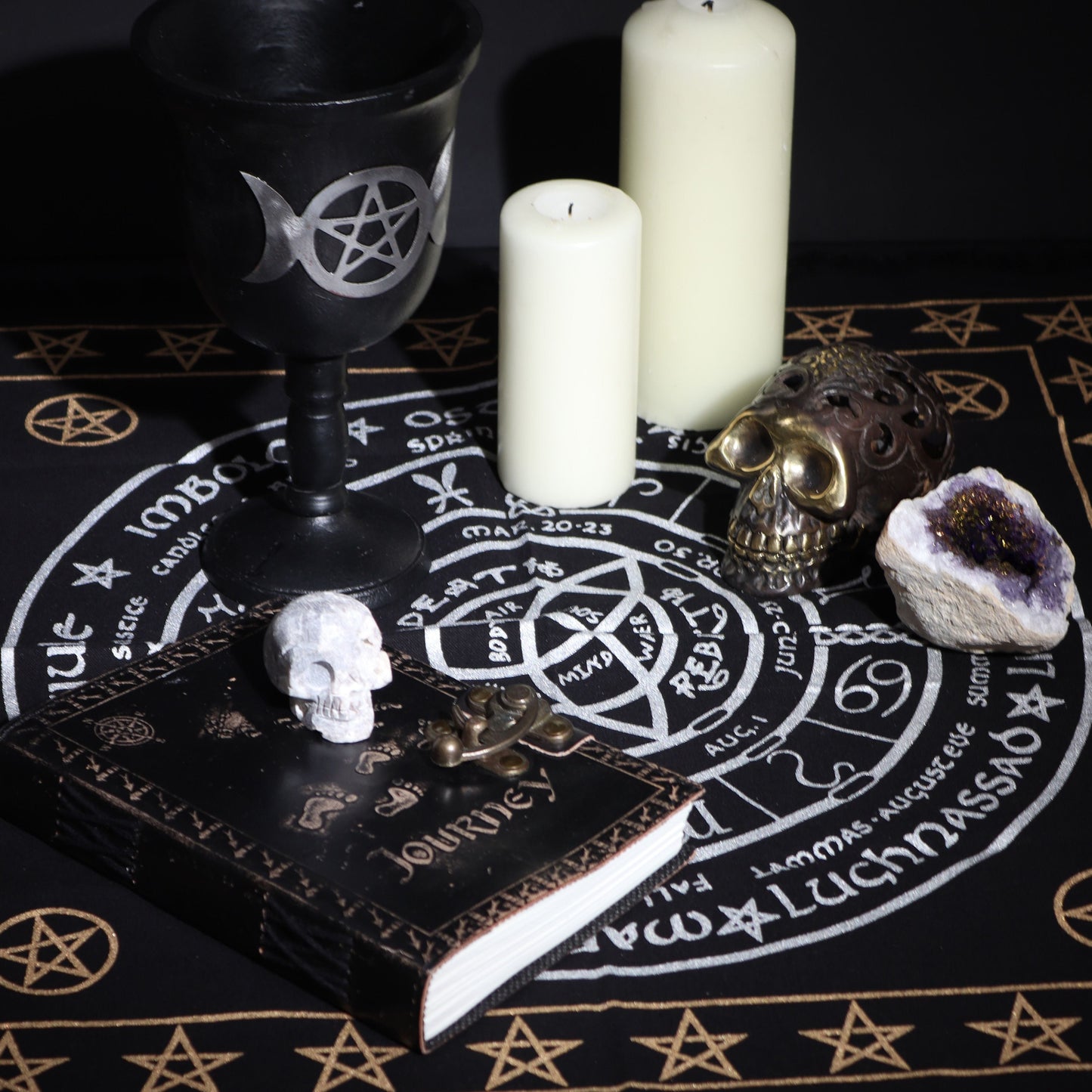 Esoteric Fringed Altar Cloth - Life Death Rebirth - Luna Panther