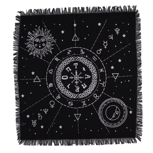 Esoteric Fringed Altar Cloth - Moon & Sun Chart - Luna Panther