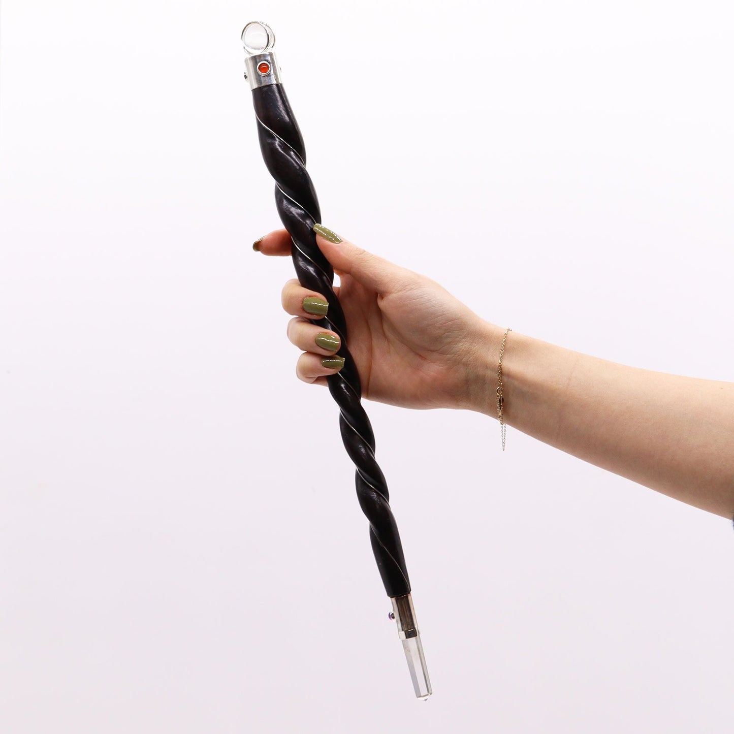 Polished Extra Large Twisted Wood and Rock Quartz Wand featuring natural patterning and unique variations - Luna Panther