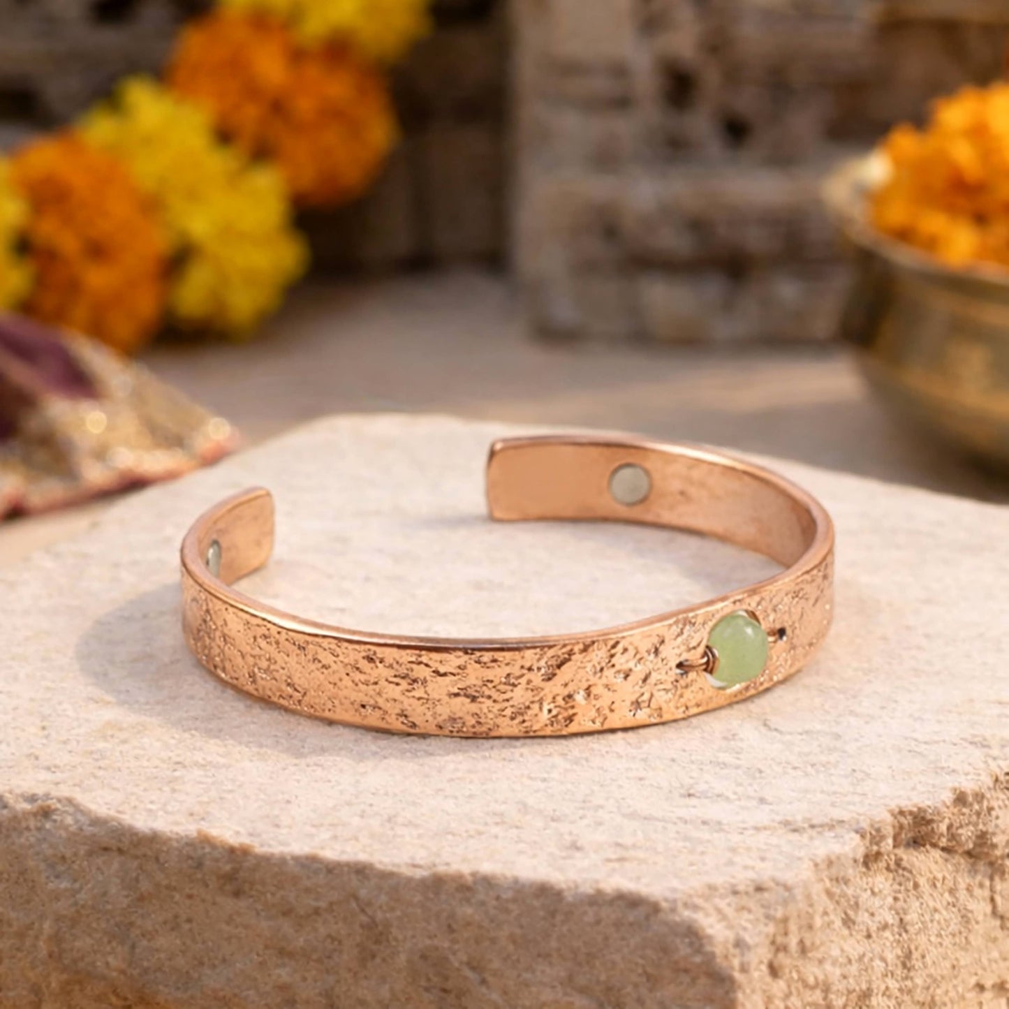 Copper Bracelet with Green Aventurine Crystal