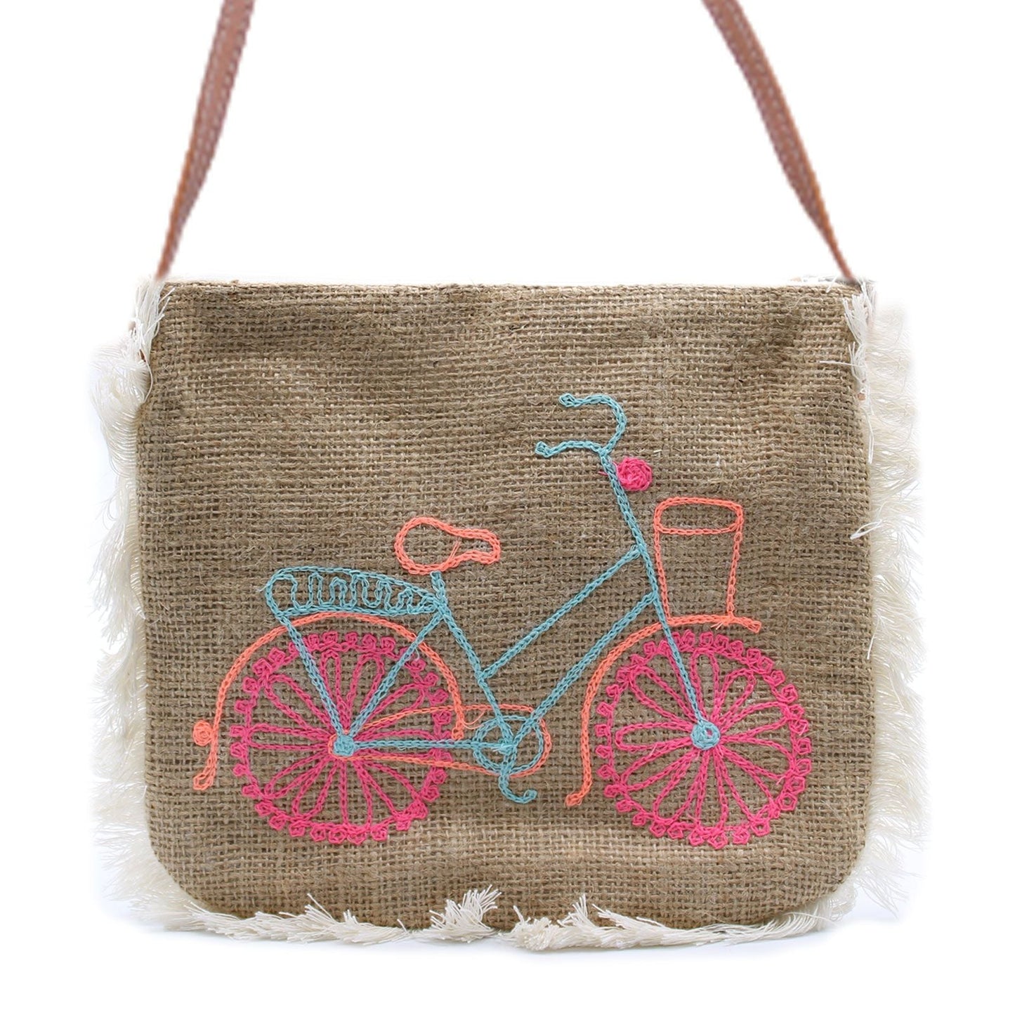 Polished Fab Fringe Bag - Bicycle Embroidery featuring natural patterning and unique variations - Luna Panther